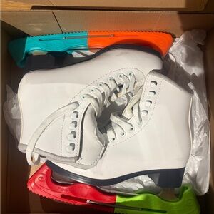 White Kids Ice Skates with Colorful Guards Size 4